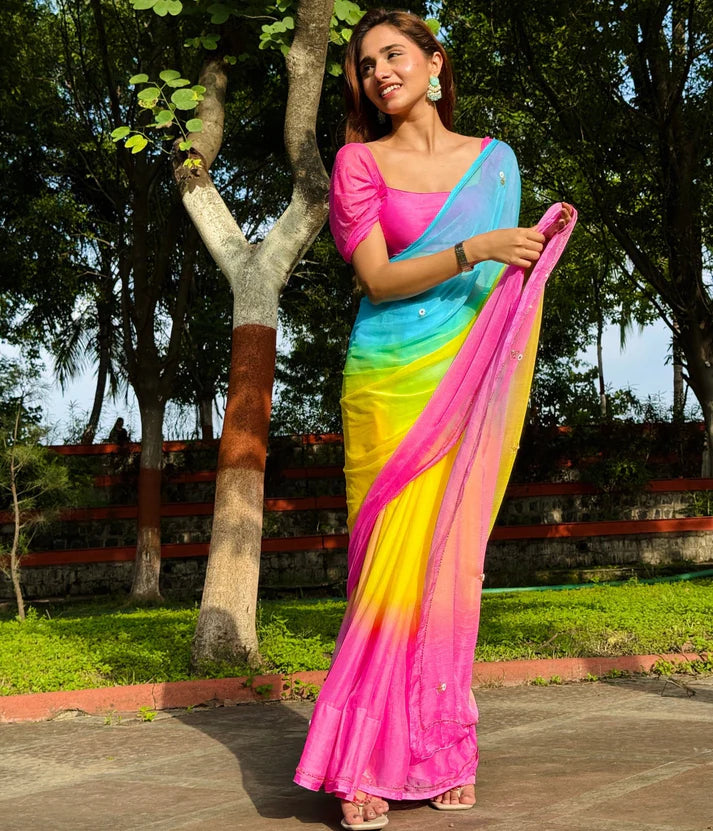Sunshine Rainbow Drape Saree