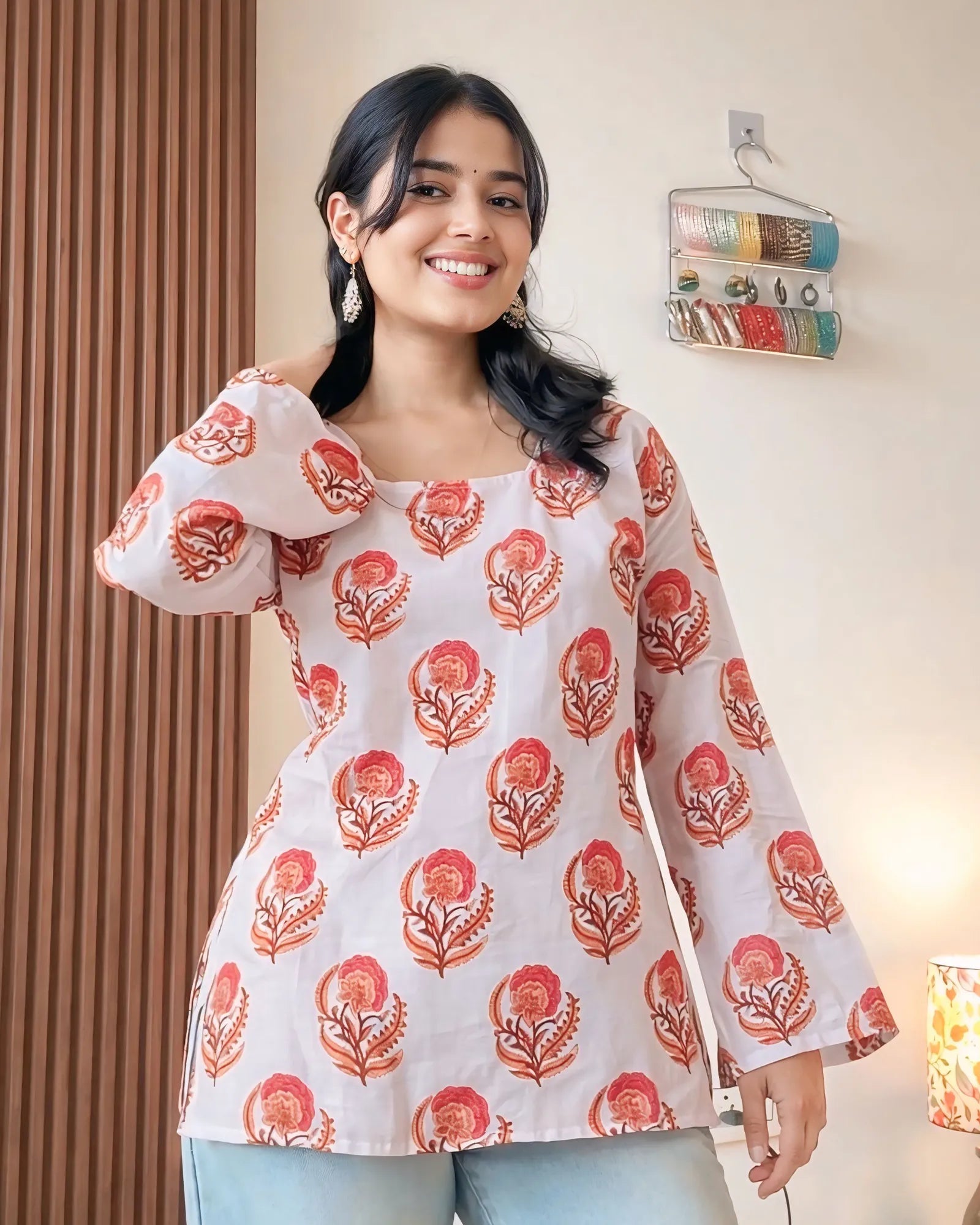 Rose Ivory Bloom Designer Kurti Top