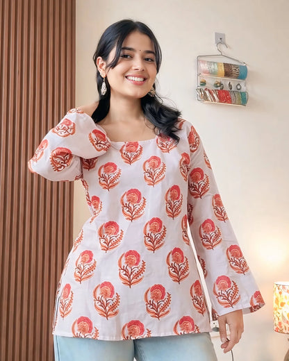 Rose Ivory Bloom Designer Kurti Top