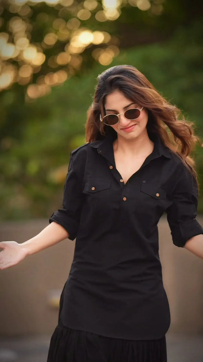 Black Aura Kurti with Patiala Set