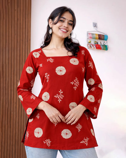 Elegant Red Cotton Printed Kurti