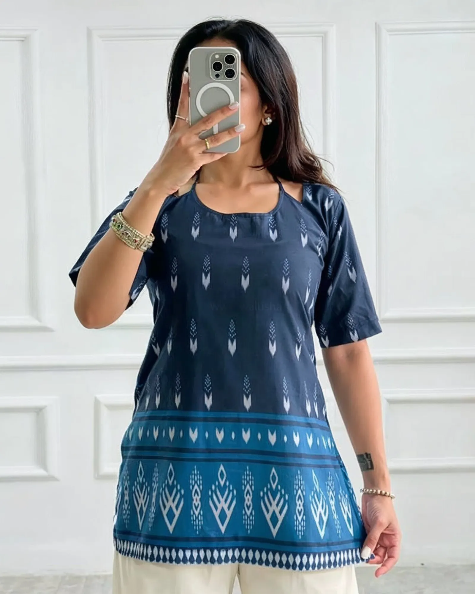 Indigo Ethnic Print Designer Kurti Top