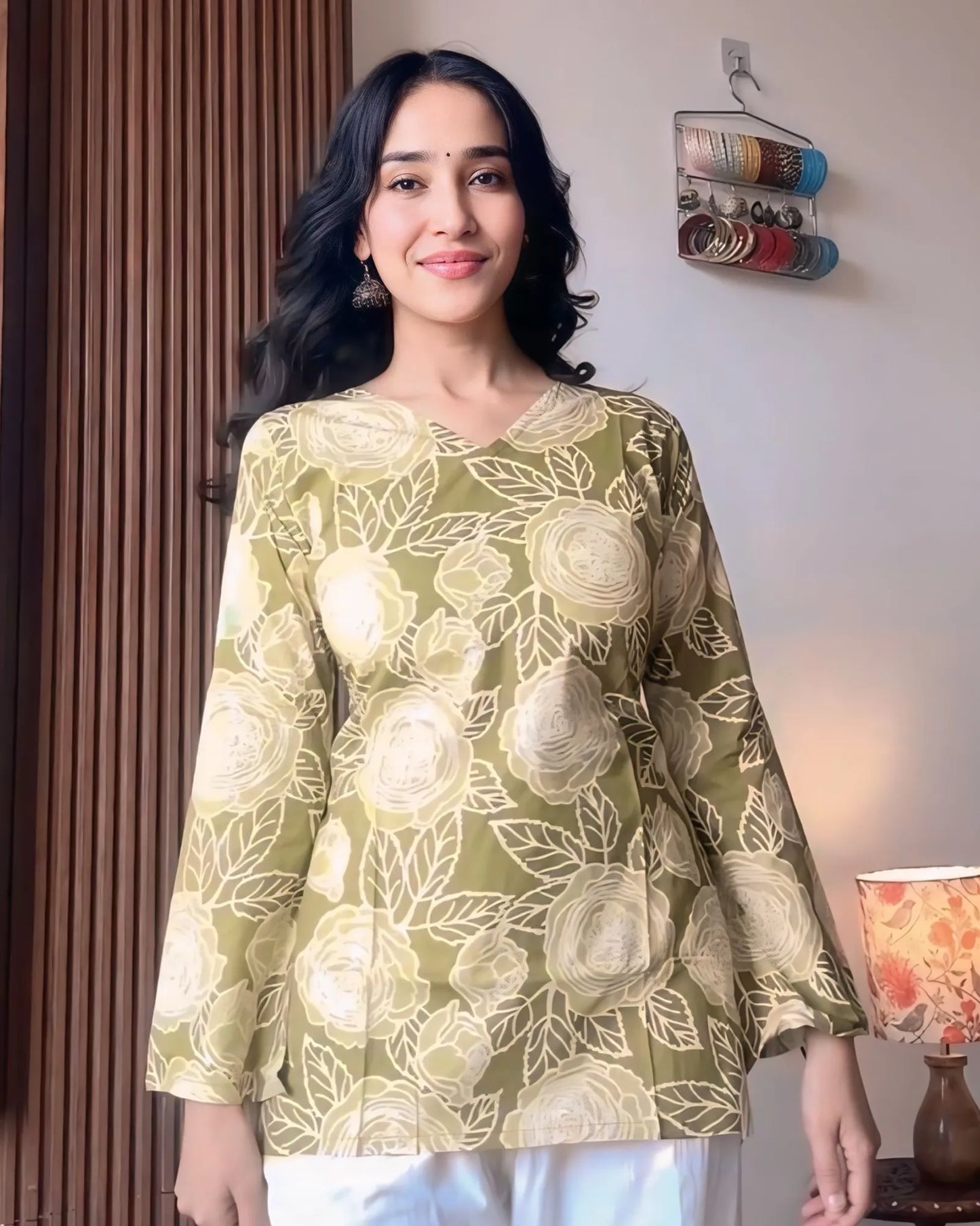 Green Petal Floral Designer Kurti