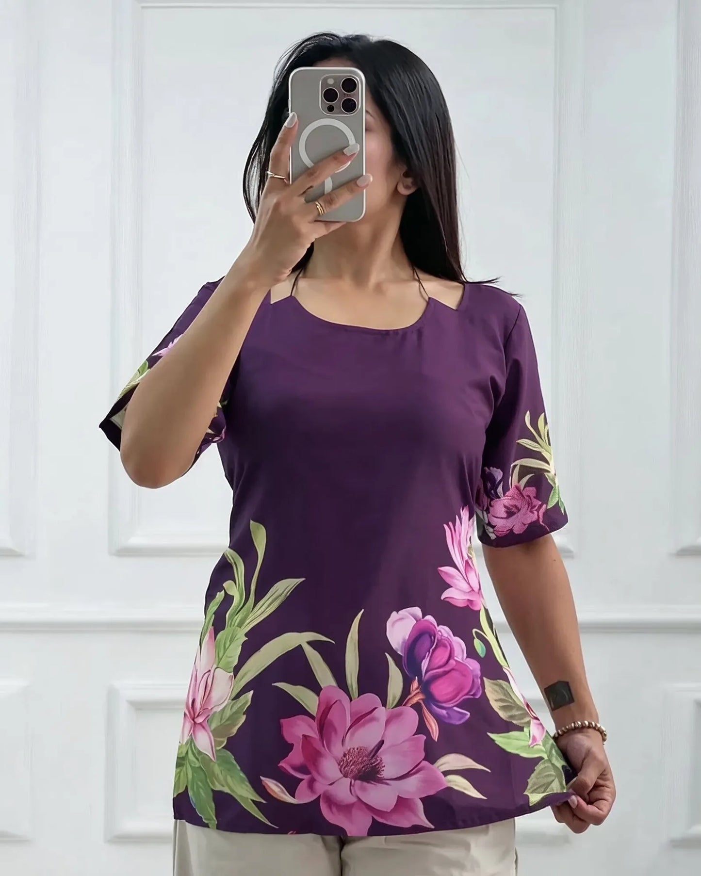 Royal Purple Bloom Designer Kurti Top