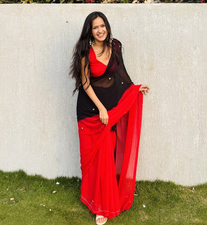 Bold Noir Red Saree