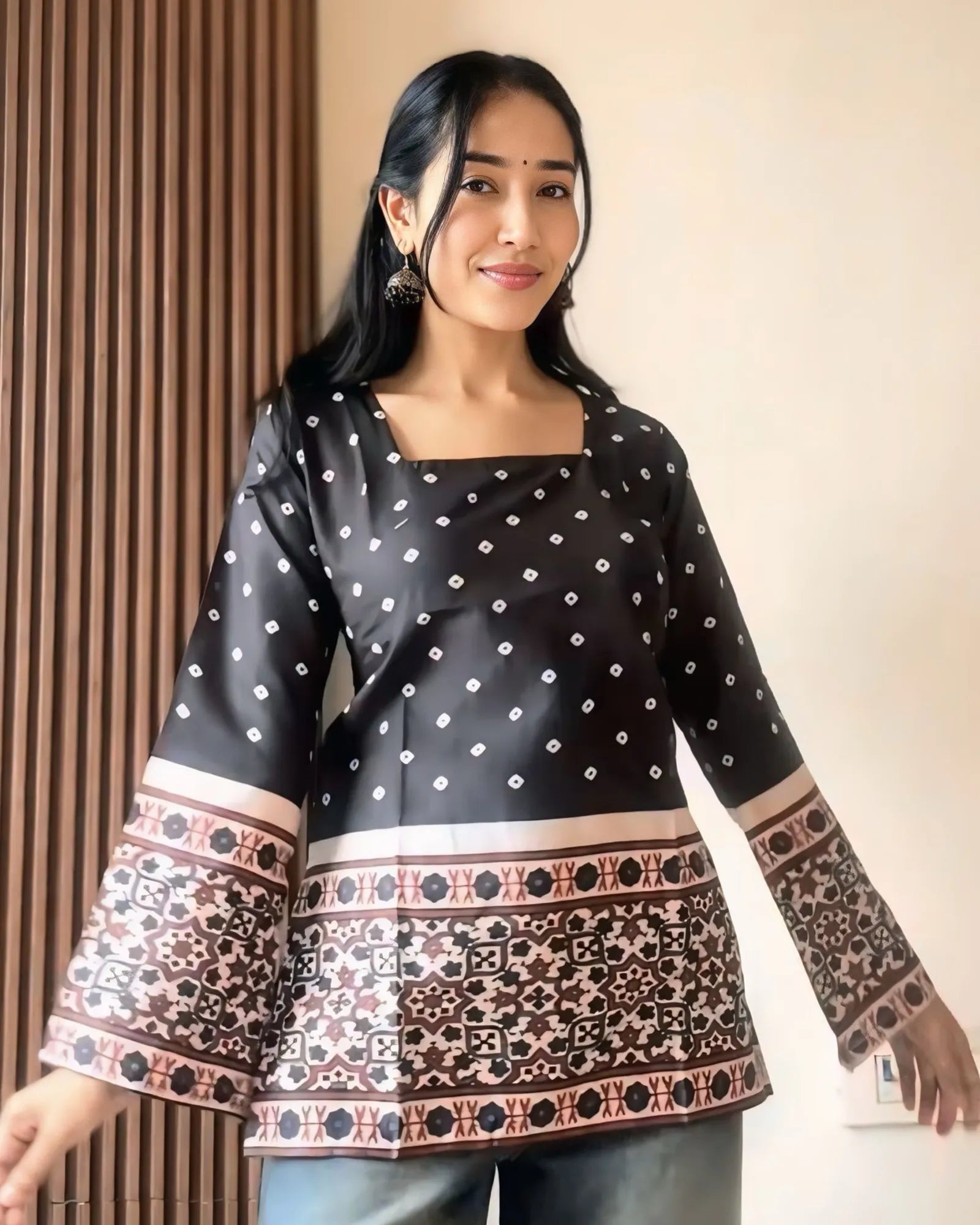 Black Classic Border Print Designer Kurti
