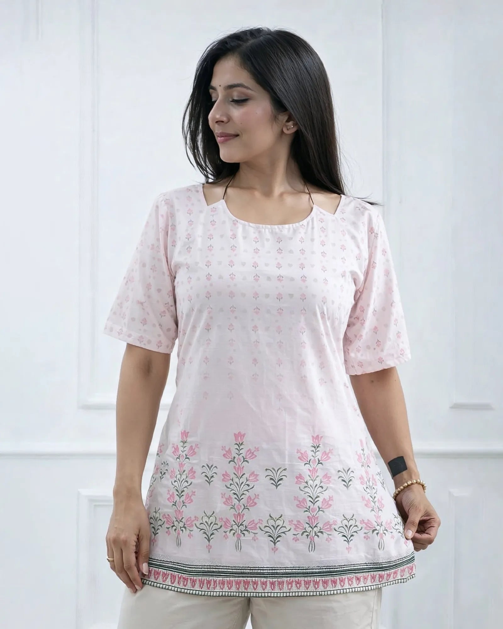 Soft Rose Bloom Designer Kurti Top