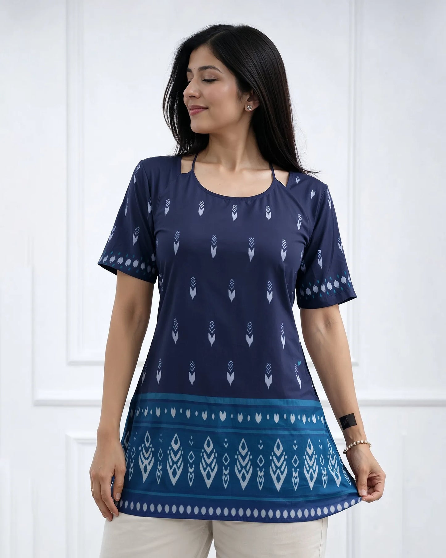Indigo Ethnic Print Designer Kurti Top