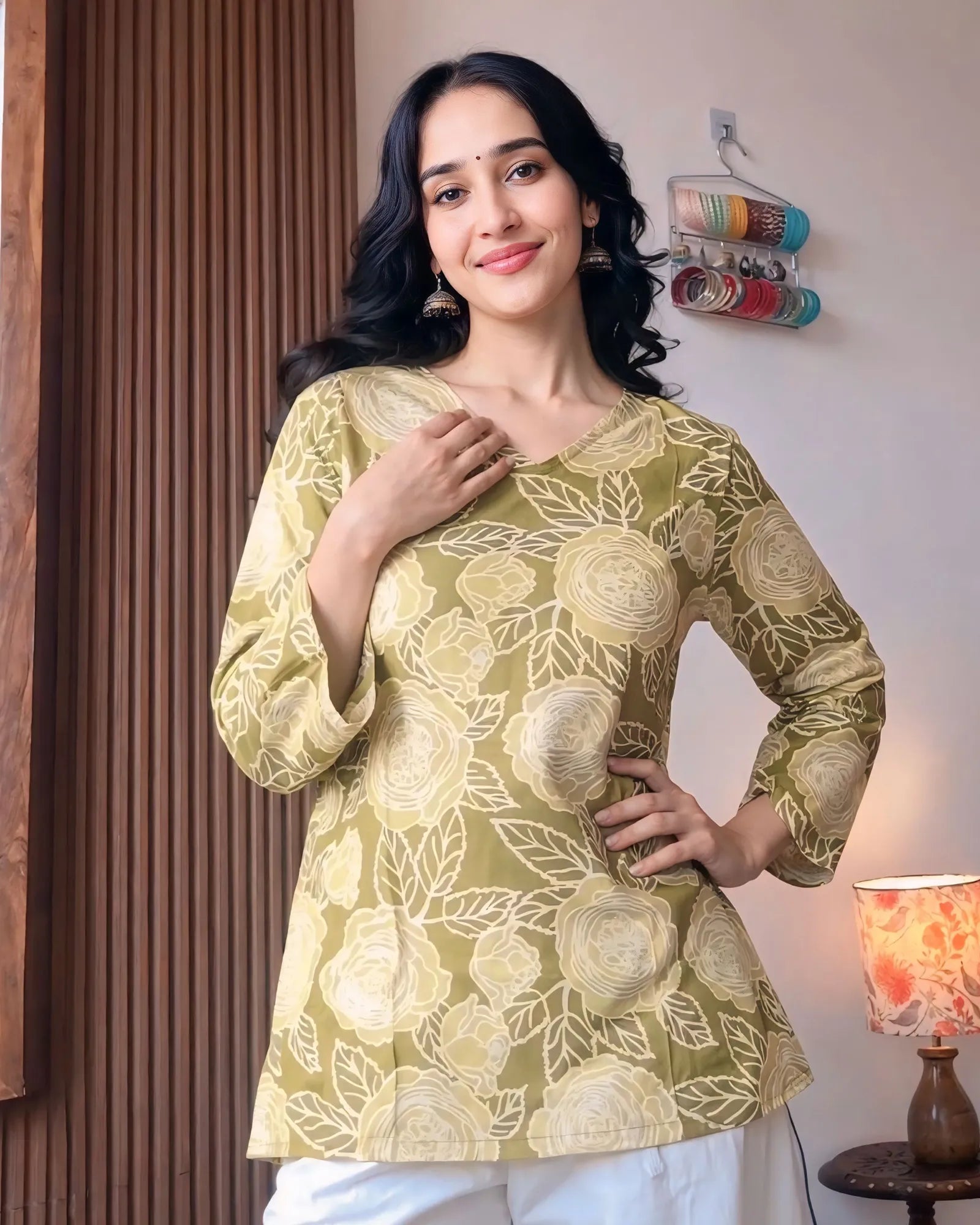 Green Petal Floral Designer Kurti