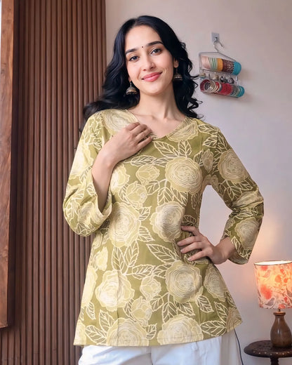 Green Petal Floral Designer Kurti