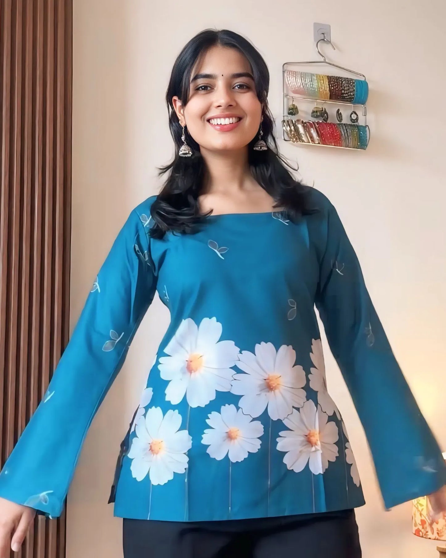 Blue Bloom Statement Kurti Top