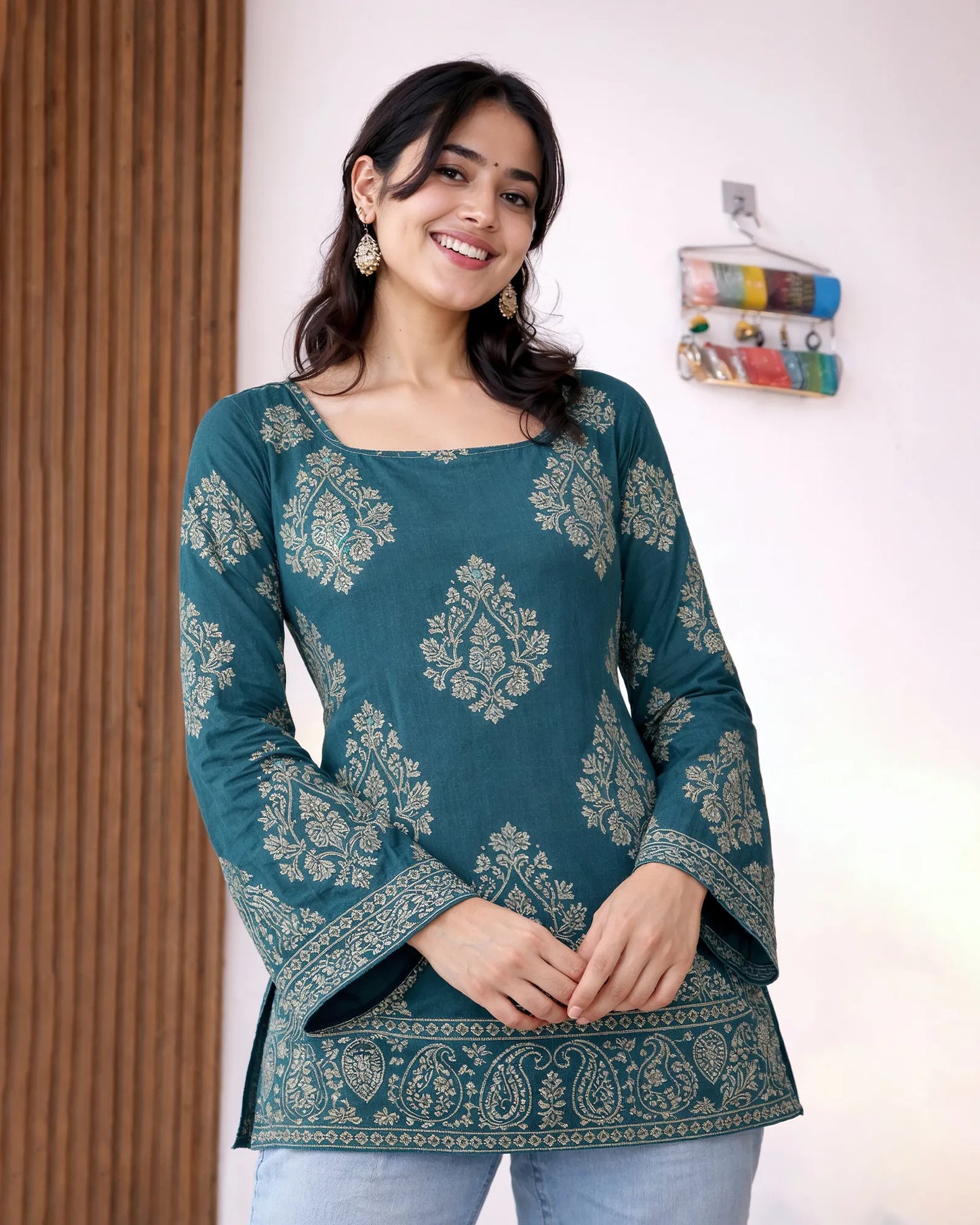 Women’s Teal Green Printed Kurti
