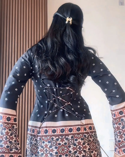 Black Classic Border Print Designer Kurti